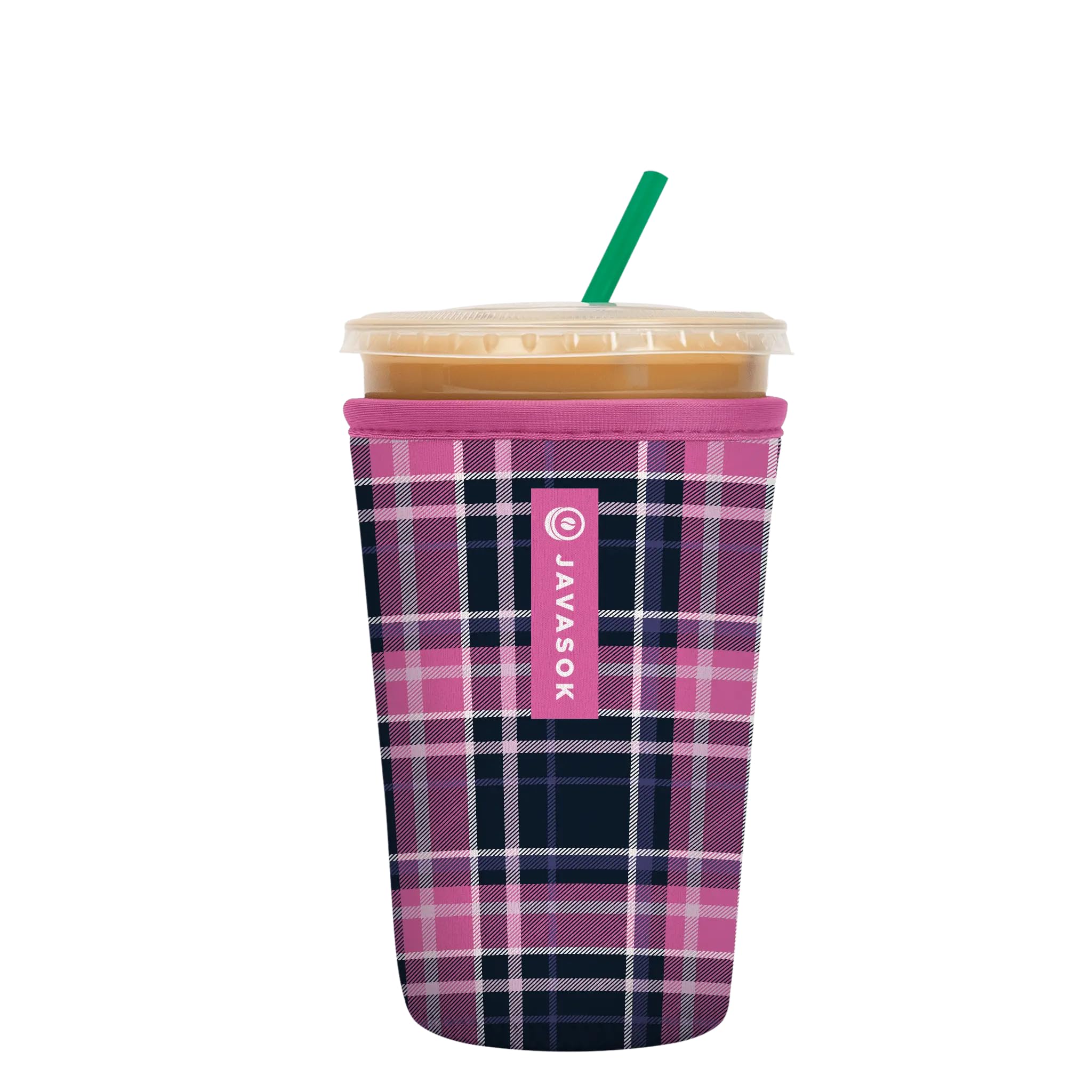 Sok It JavaSok Iced Coffee &amp; Cold Soda Insulated Neoprene Cup Sleeve (Berry Plaid, Medium: 22-28oz)
