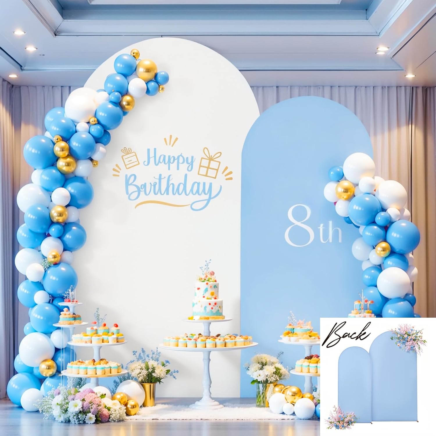 White Blue Arch Backdrop Cover Set of 2 Party Wedding Arch Covers Stretchy Backdrop 7.2FT 6FT Decorations Baby Shower Bridal Shower Photo Birthday Arch Stand Cover Spandex