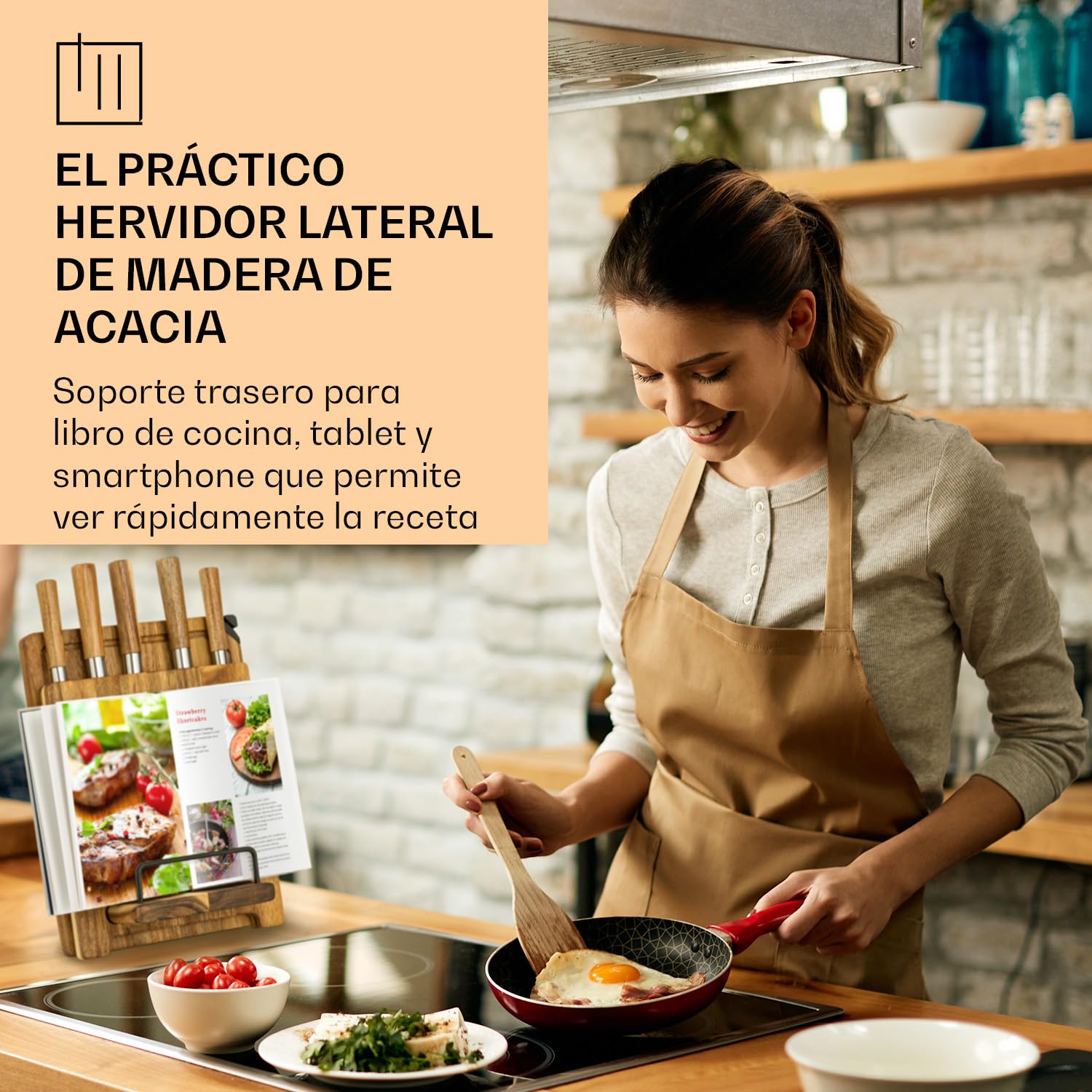 Zelite Juego de Cuchillos Cocina y Bloque Cuchillo, 5 Set Cuchillos Cocina Profesional y Tabla de Cortar Acacia con Afilador, Juego de Chef Acero Inoxidable Profesionales, Anti Arañazos