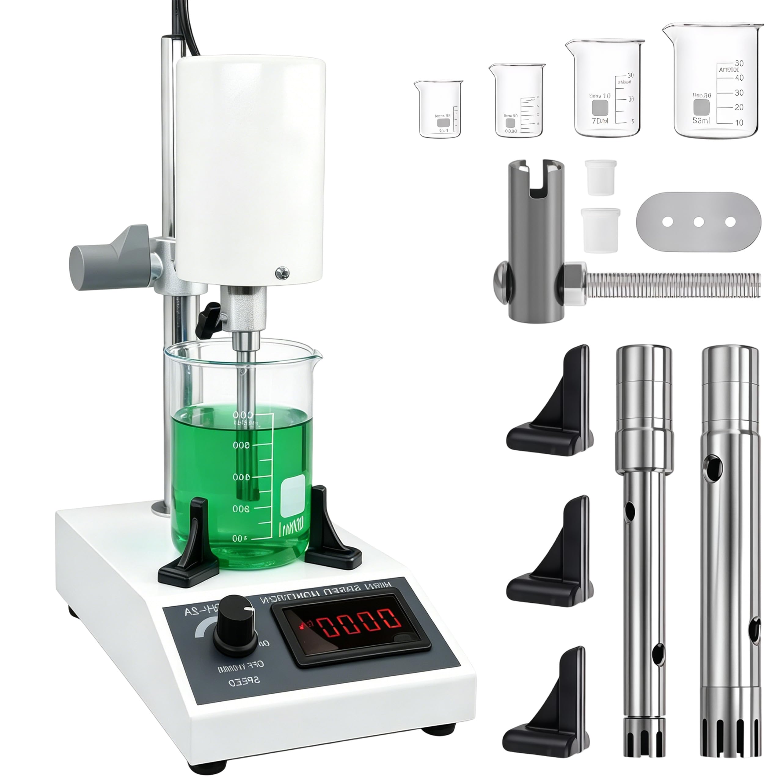 Hochgeschwindigkeits-Homogenisator 8000 bis 22000 U/min Einstellbar 5-1000ML Homogenizer mit 4 Messbecher Labor Emulgator mit Digitalanzeige für Medien Zelldispersion Kosmetik Lebensmittel
