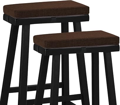 Rectangle Bar Stool Cushions Set of 2 18"x9.5"x2" Coffee | High-Resilience Foam, Non-Slip with Ties, Saddle Stool Cushion, Machine Washable Cover, for Kitchen Counter Stools