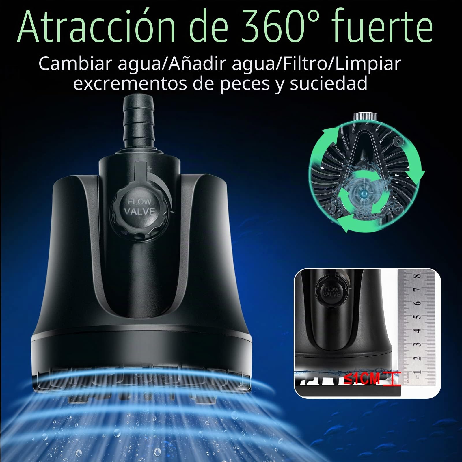 AQQA Bomba de agua sumergible, 1000L/H bomba de agua de acuario ultra silenciosa,estanque de fuente de tanque de peces de alta elevación