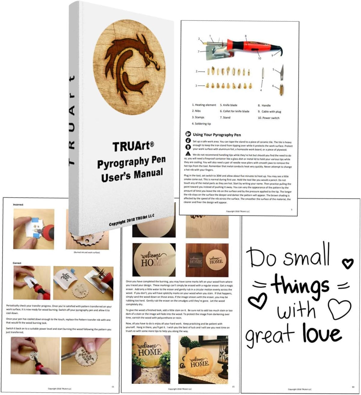 TRUArt Wood and Leather Pyrography Pen Set - Best Woodburning and Leather Crafts Burner Tool Kit - 35 Different Tips - Dual Power Mode - 30W and 15W, Gourd (Aluminum Case)