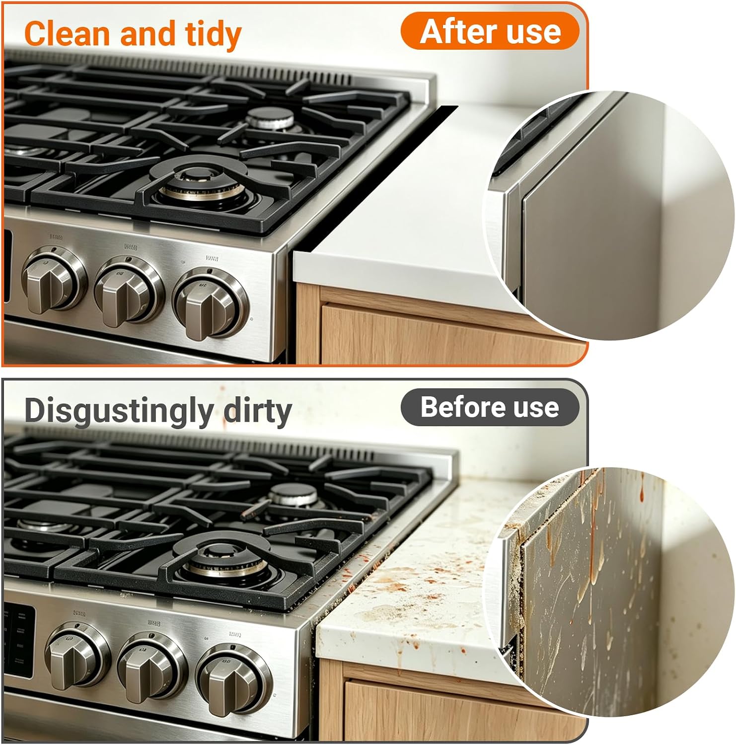 Stainless Steel Stove Gap Covers (2 PCS), Adjustable 13.8" to 27.5" Gap Covers for Stove and Counter, Expandable Stove Gap Filler, Oven Side Gap Cover, Heat-Resistant Stainless Steel Kitchen Gap Guard