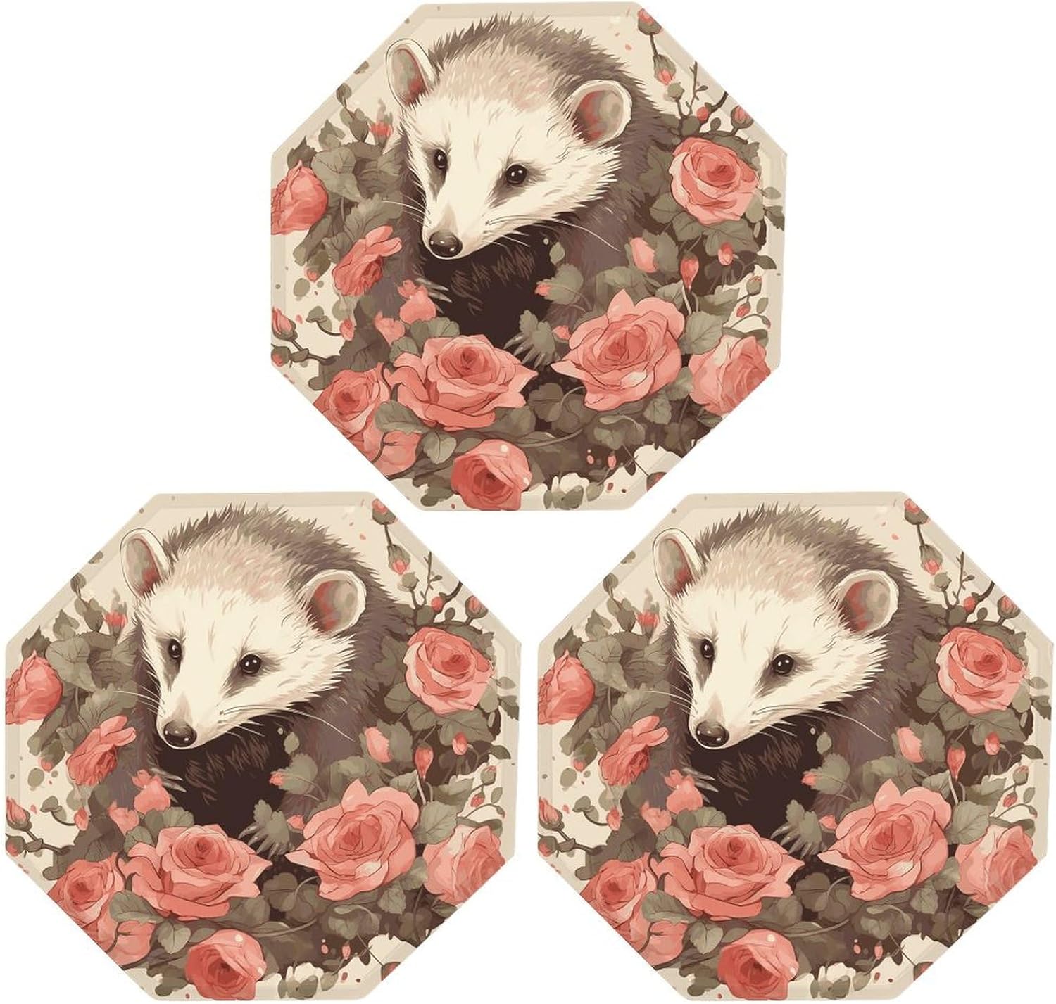 Ctagon Metal Sign for Home, Modern Display Plate for Kitchen, Opossum And Roses Plates Accent Hanging Wall Decorations 3PCS for Living Room, Bedroom, Hallway, Hotel