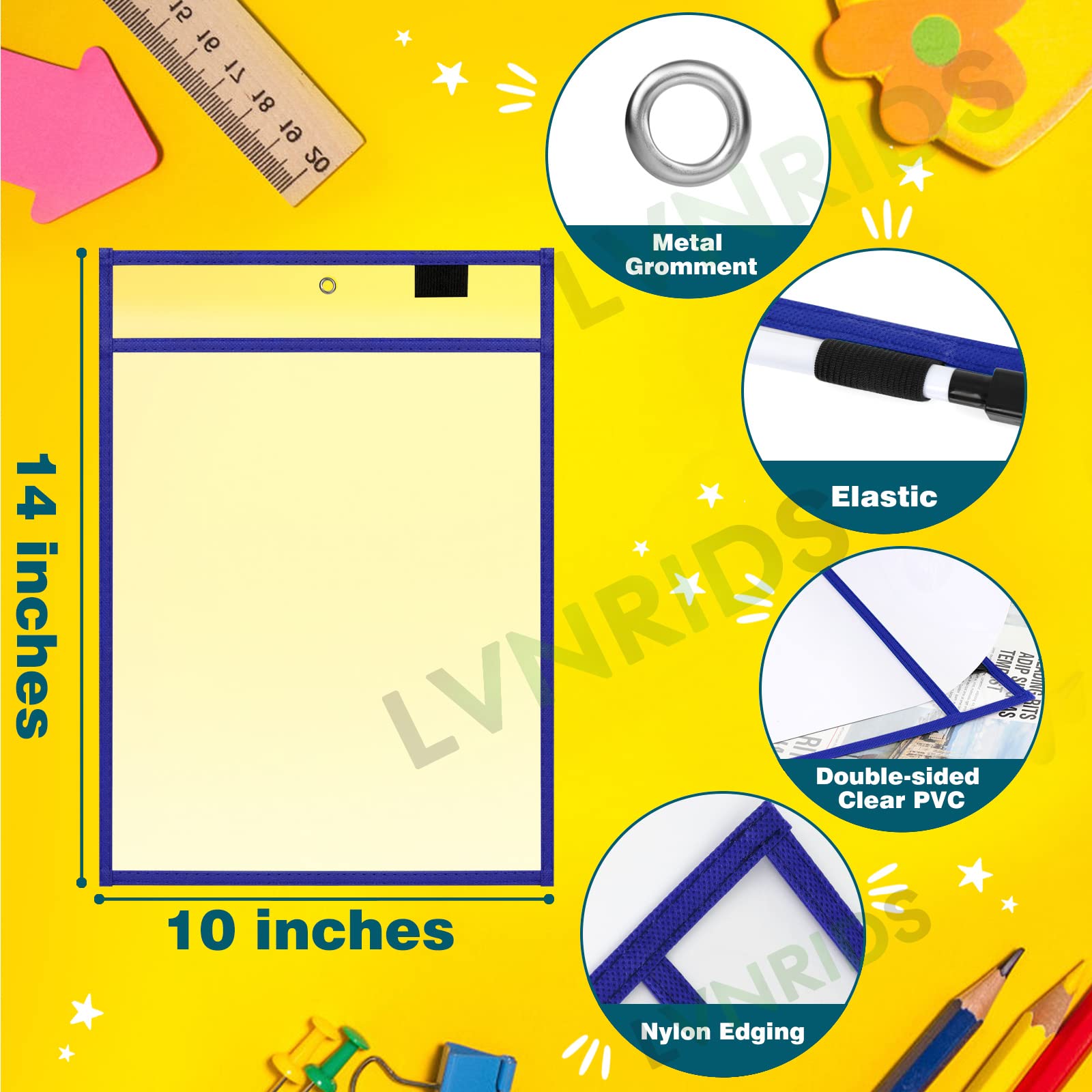 LVNRIDS 12 Pack Dry Erase Pockets Teacher Supplies - Image 3