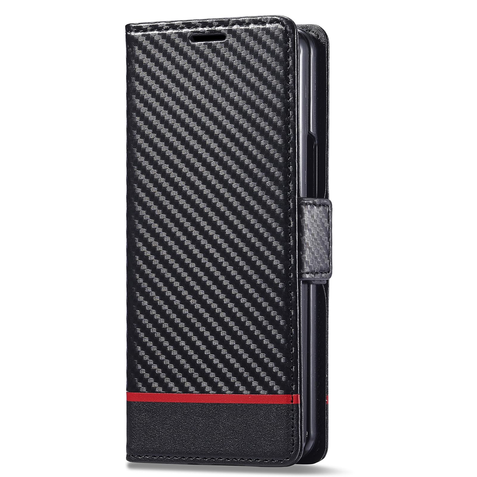 Custodia A Portafoglio For Samsung Galaxy Z Fold 8 Ultra, Pelle Con Texture In Fibra Di Carbonio Chiusura Magnetica Cover Con Patta E Funzione Di Supporto Fondina Di Protezione