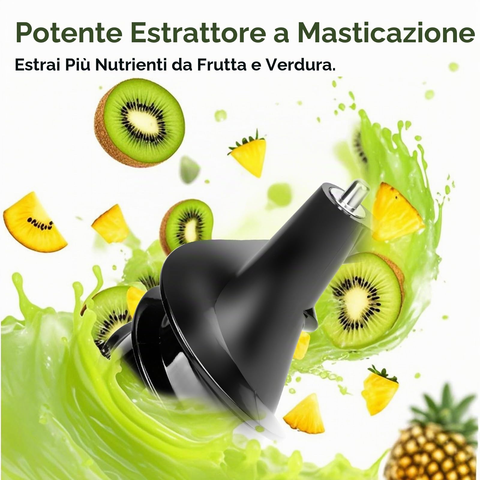 Estrattore frutta e verdura 500W, Rawhui Estrattore per frutta e verdura, spremiagrumi lento da 500 W con doppio tubo di alimentazione, volume di riempimento 1,2 L, 2 bicchieri, nero