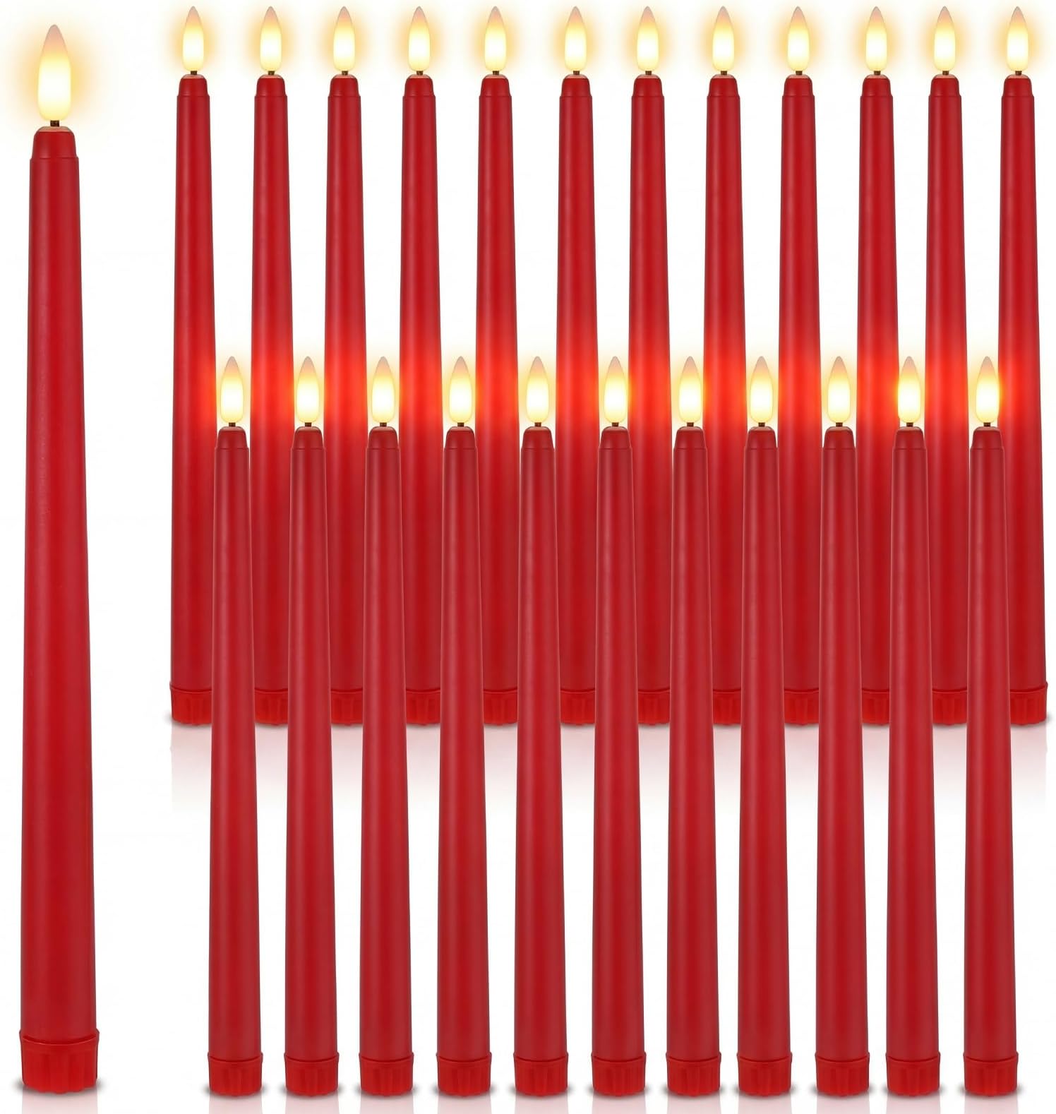 Macarrie 24 Packs Flameless Taper Candles Battery Operated Fake 11 Inch Long Candlelight LED Flameless Candlesticks Flickering Tapered for Spring Summer Wedding(Red)