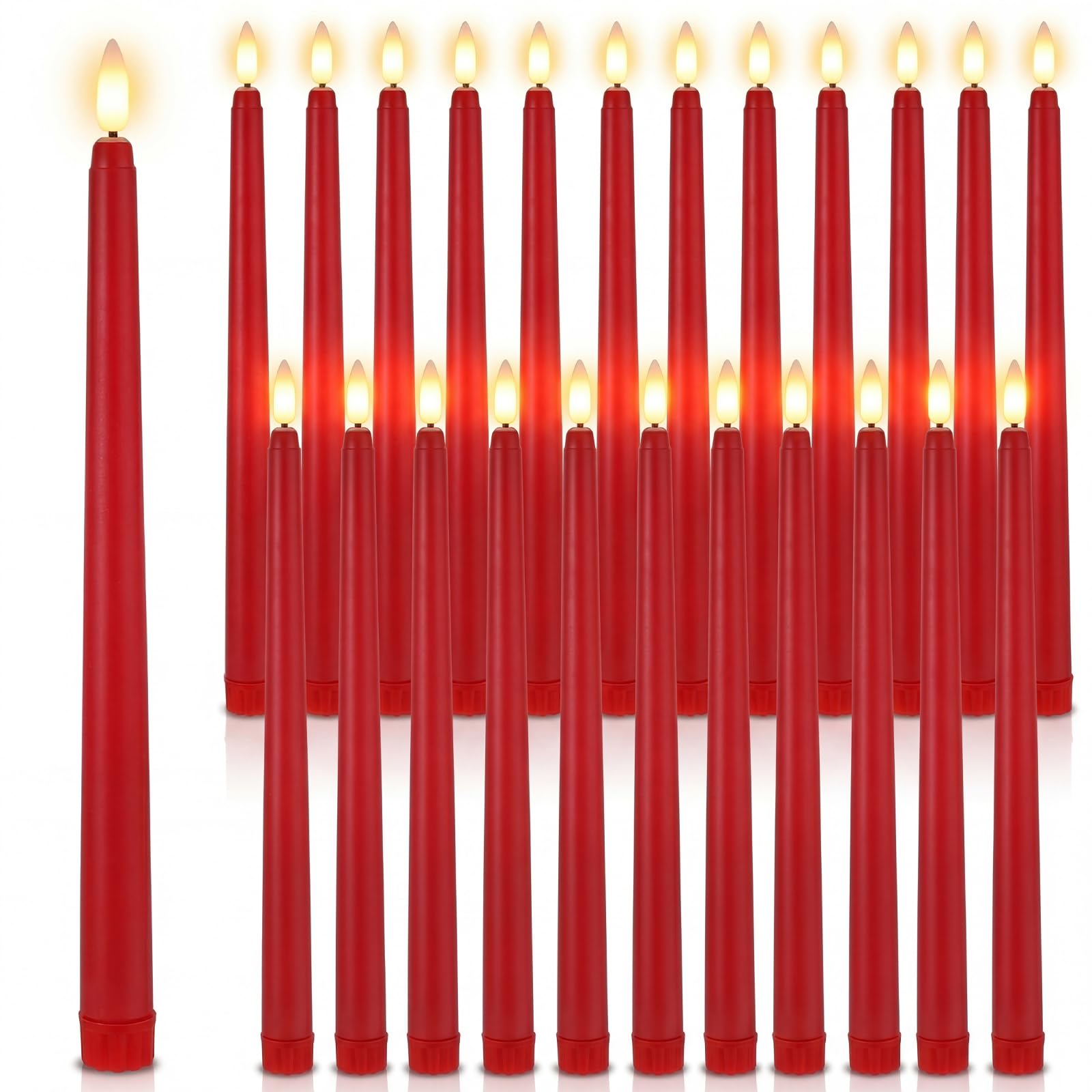 Macarrie 24 Packs Flameless Taper LED Candles, Red, 11 Inch