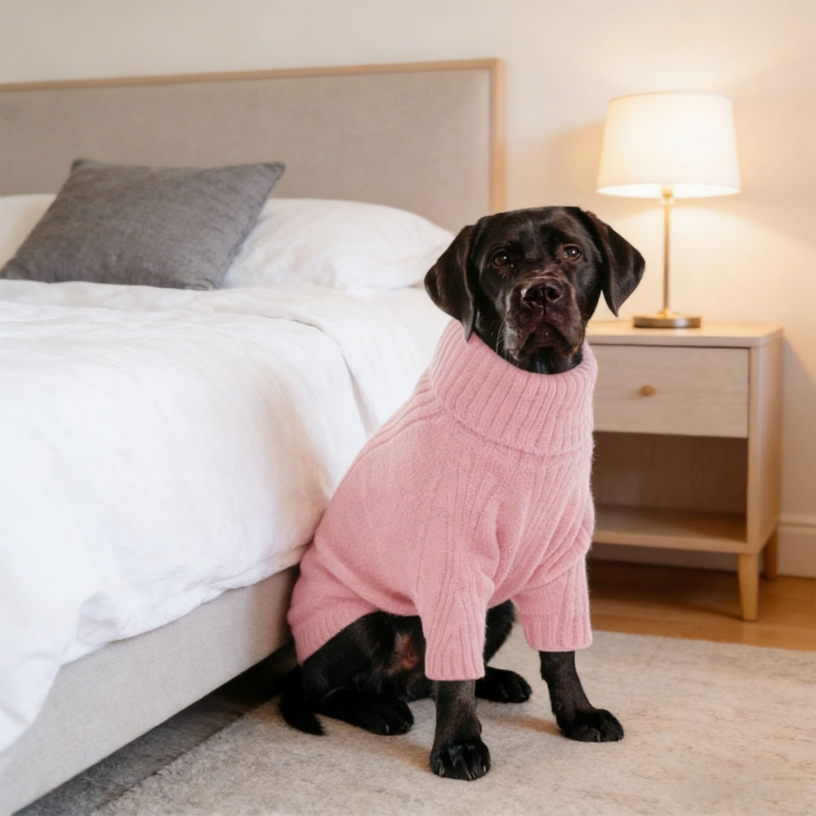 Pull pour chien en tricot thermique - Grand pull à col roulé - Pour chiens extra grands - Élastique - Vêtement pour chien par temps froid (rose, XXXXXL)