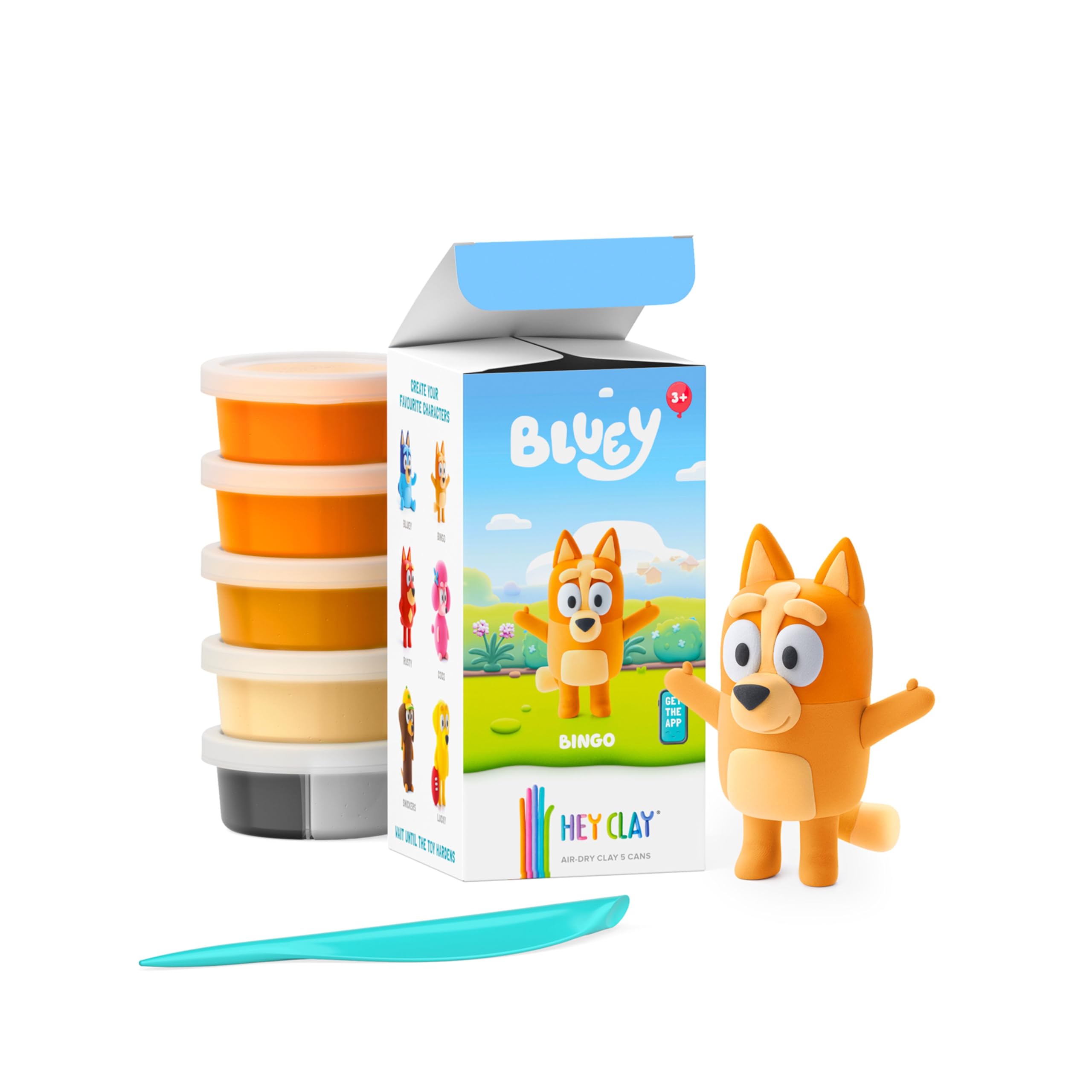 HEY CLAY Bluey & Friends Characters Set, 5 Cans of Air Dry Clay with Interactive Instructions (Bingo)