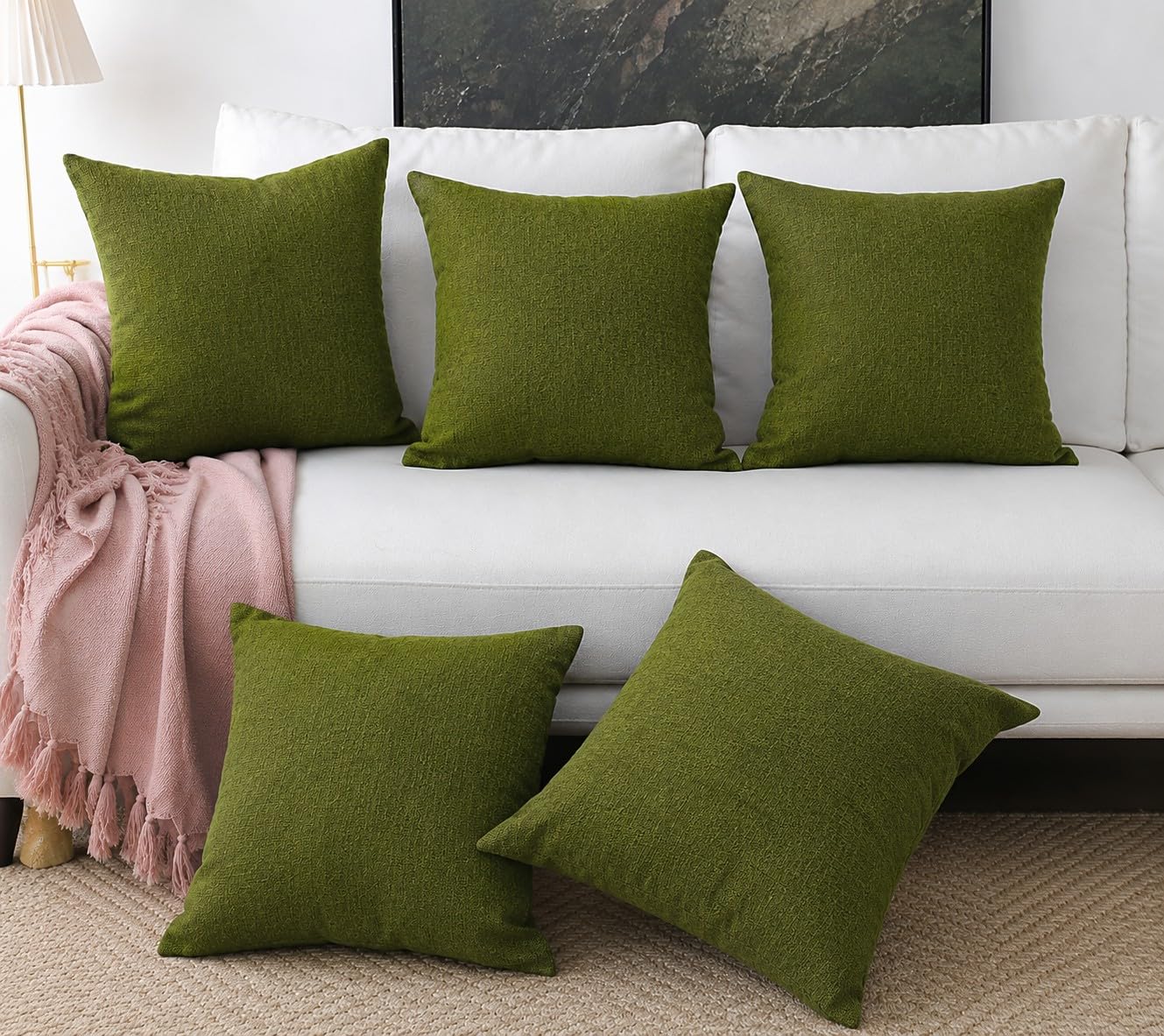 Khooti Jute Cushion Cover | 10x10 Inch | Mehandi | Set of 5 | Throw Pillow Cover for Couches, Chairs, Sofas, Beds, Coffee Tables, Living Rooms, Bedrooms, Modern Boho Design