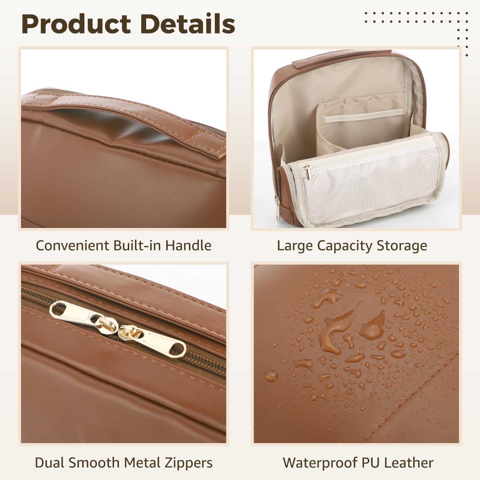 Trousse cosmétique Debout à Prise métallique, Grande capacité, Organiseur de Toilette Portable, étui de Voyage en Cuir PU imperméable, Ouverture Verticale, pour Sport et Camping