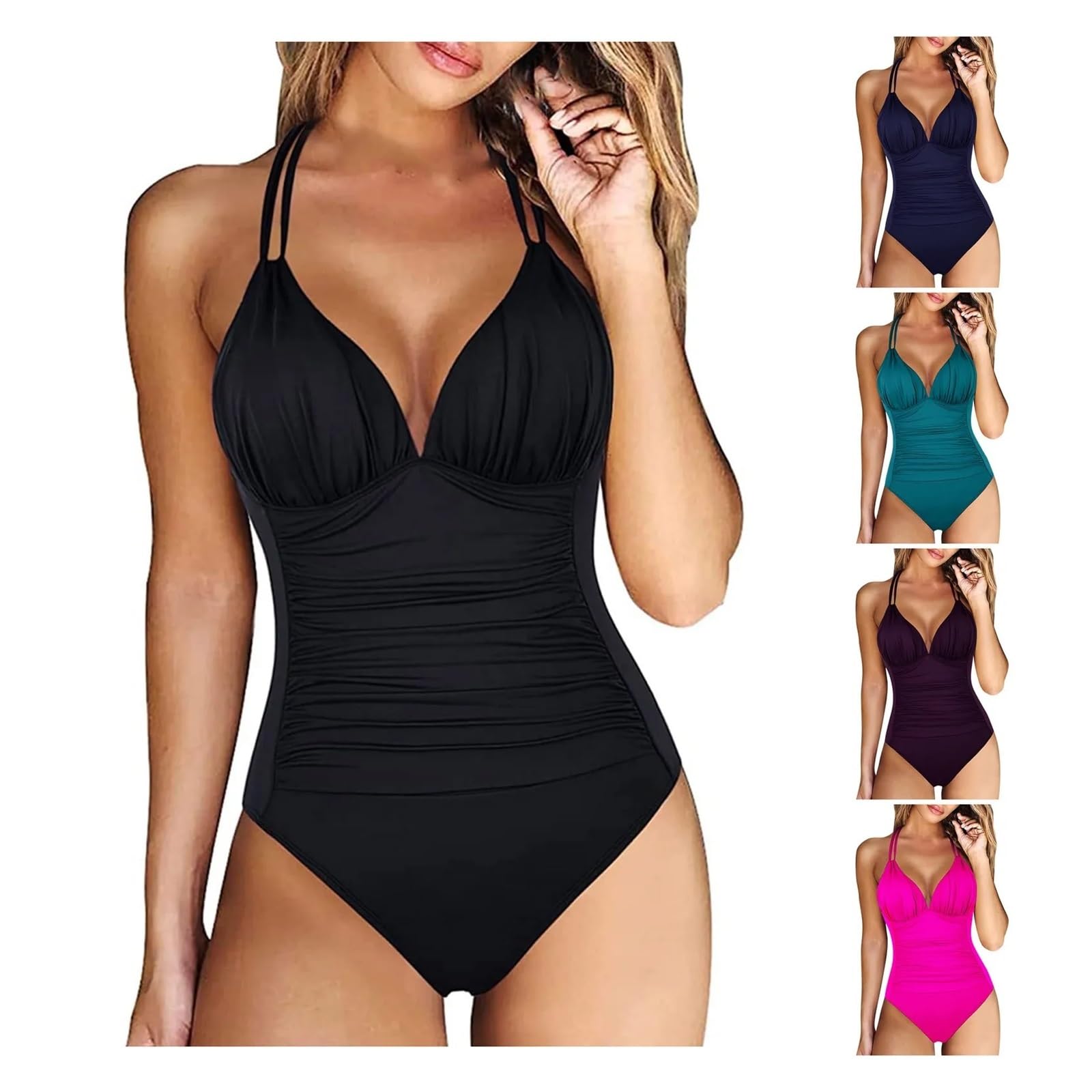 VFIDPSU Costume da Bagno Intero Bikini Mujer Costume Intero da Donna con Imbottitura for Il Petto Senza Reggiseno in Acciaio Costume da Bagno Tinta Unita