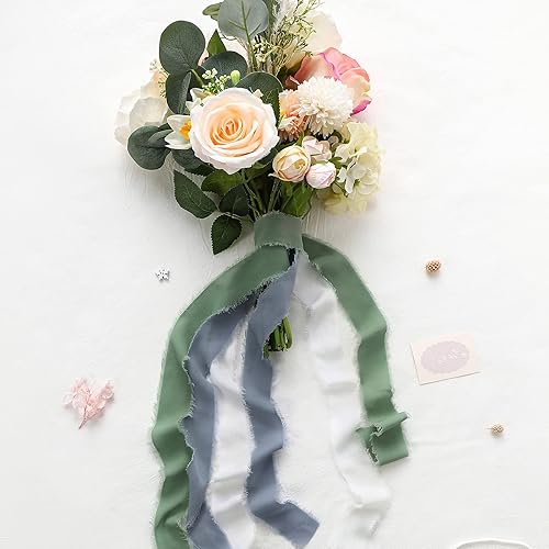 Miniatura 2 de Cinta de gasa, 3 rollos de cintas de gasa hechas a mano con flecos, 1.5 pulgadas x 7 yardas, juego de cintas de gasa para envoltura de regalos,