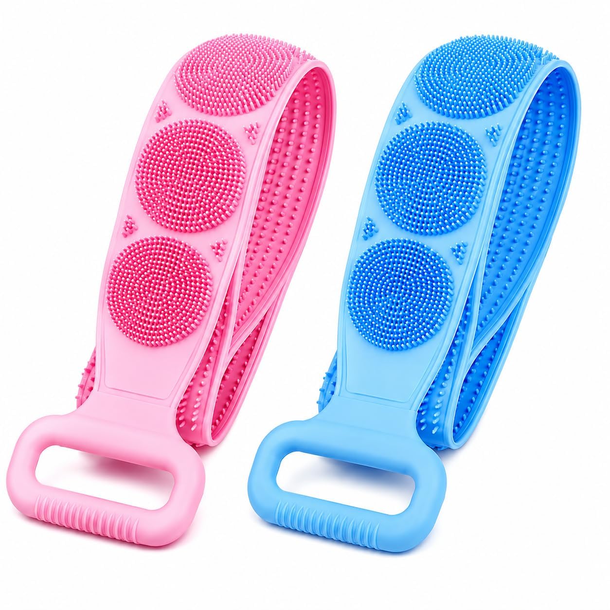 Silicone Bath Belt for Men & Women Soft Exfoliating Body Scrubber Belt for Deep Cleansing Back Scrubber Bath Shower Massage Skin Exfoliator Quick Dry Reusable Bathing Scrub Belt Blue Pink Combo Pack of 2-image-47