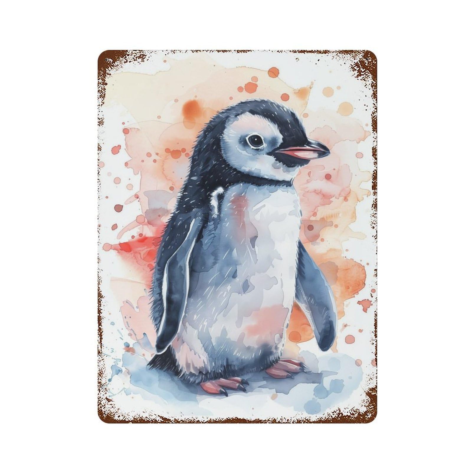 Watercolor Penguin Retro Metal Sign 15.7"x11.8", Classic Wall Plaque for Garage, Pub Or Kitchen