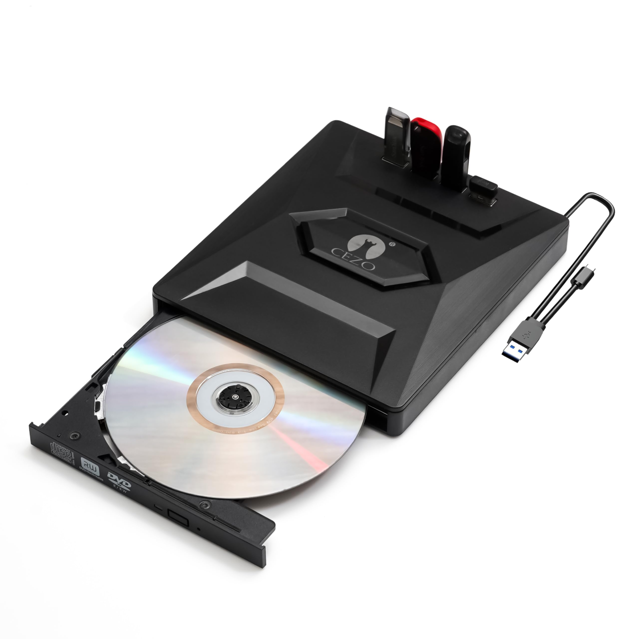 Sponsored Ad - CEZO External USB 3.0 Portable Slim CD/DVD-ROM +-R-R-RW Burner Writer for Laptop Desktop Notebook Windows and Mac OS (USB-C + Black)