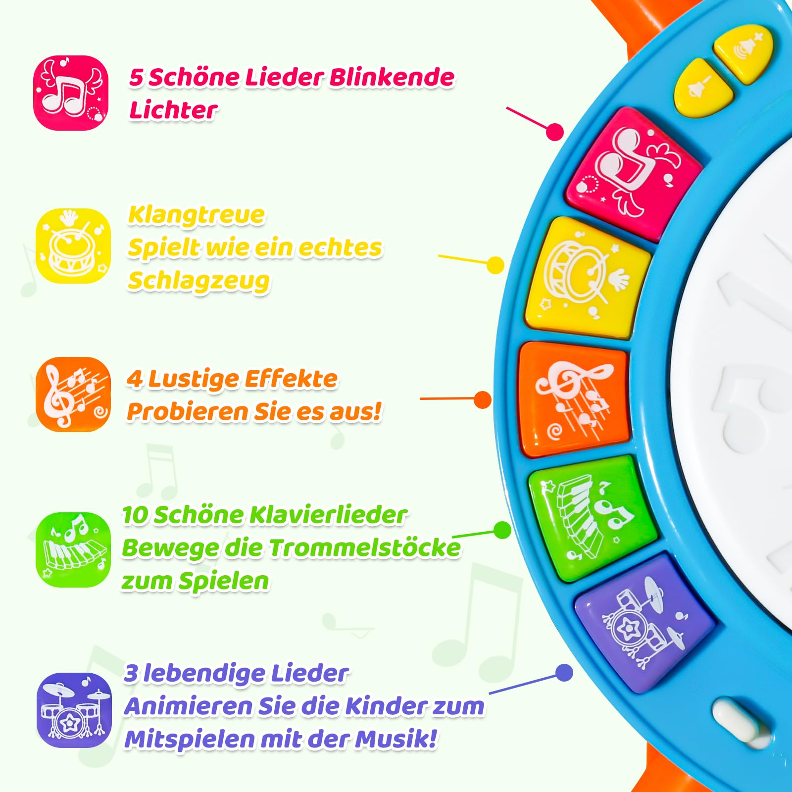 Schlagzeug Kinder Spielzeug - Musikinstrumente Mit Kinderreimen & Lichtfunktionen Baby Musikspielzeug Trommel Kinder Geschenkidee 1 2 Jahre Jungen Mädchen