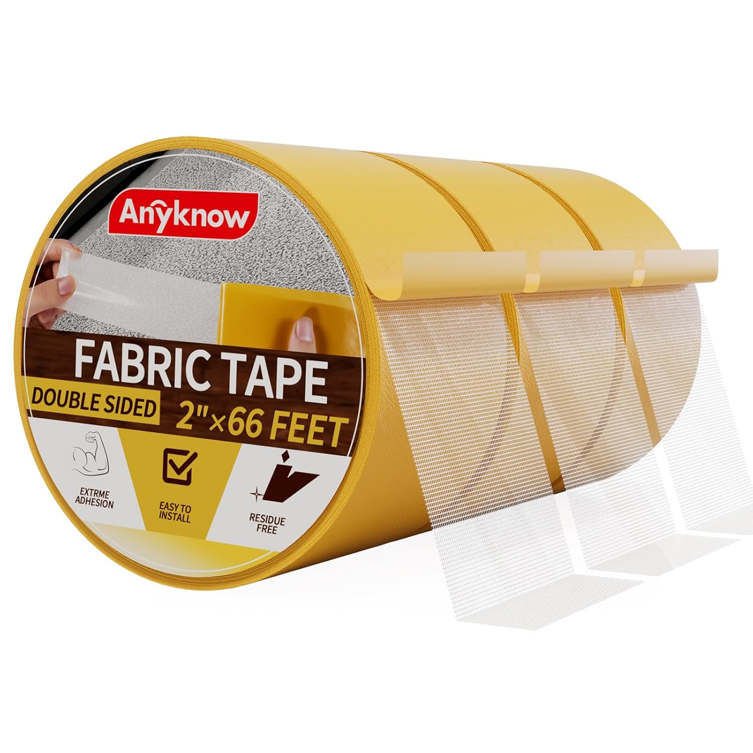 3-Pack Professional Carpet Tape Heavy Duty – Industrial Strength Rug Tape for Exhibition, Concrete & Rough Surfaces – High Tack Mesh Double Sided Tape – 2" x 66 Ft (Total 198ft)