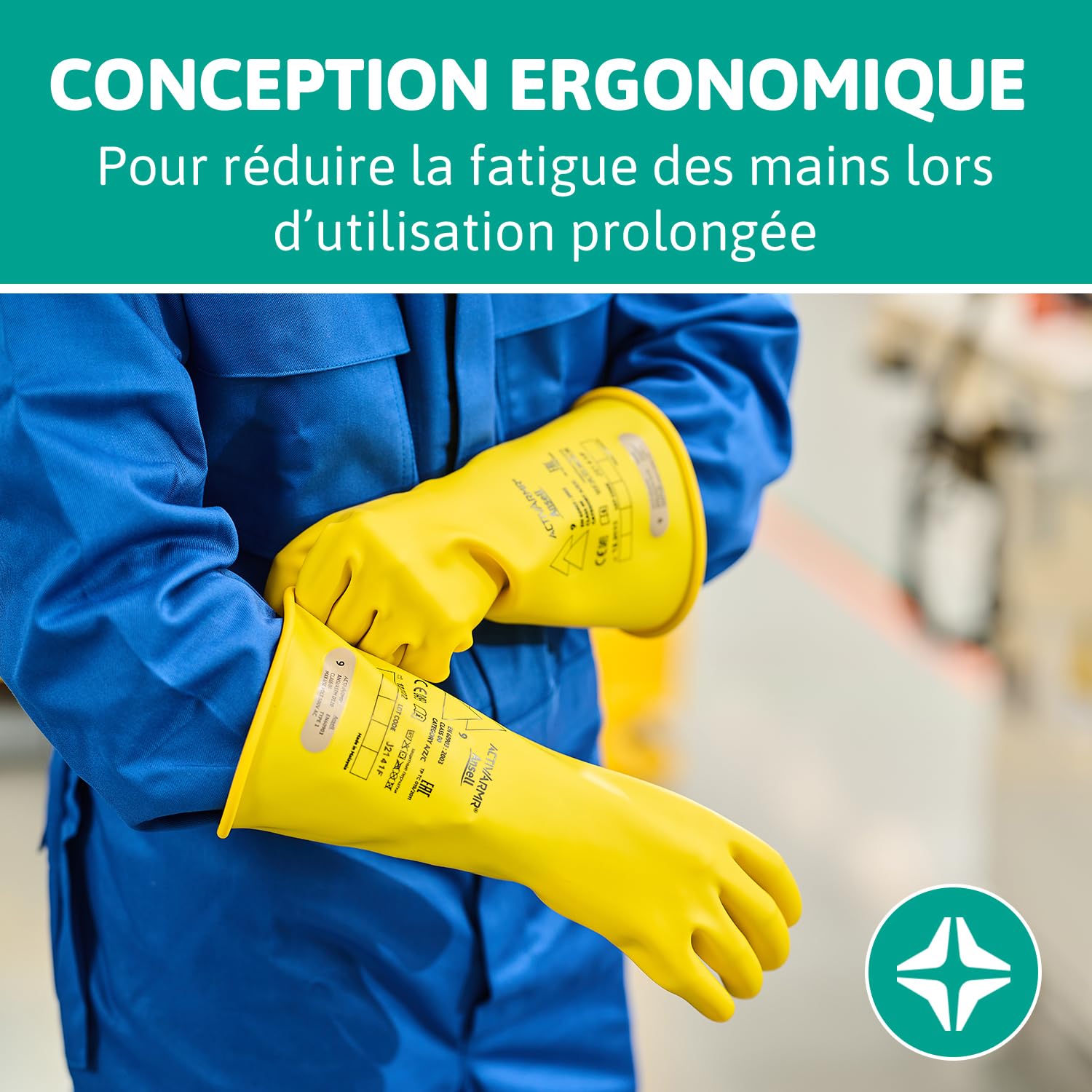 Ansell ActivArmr E013B Gants Electricien, Protection Électrique Classe 00 (Tension 500V), Gants Isolants en Latex de Caoutchouc Naturel, EPI pour Professionels, Noir, Taille M (1 Paire)
