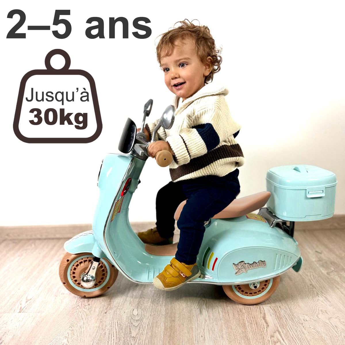 Twinly - Scooter électrique pour enfants avec chargeur, accélérateur à pédale et fonctionnalité USB, lumière et MP3 Bluetooth (Rose)