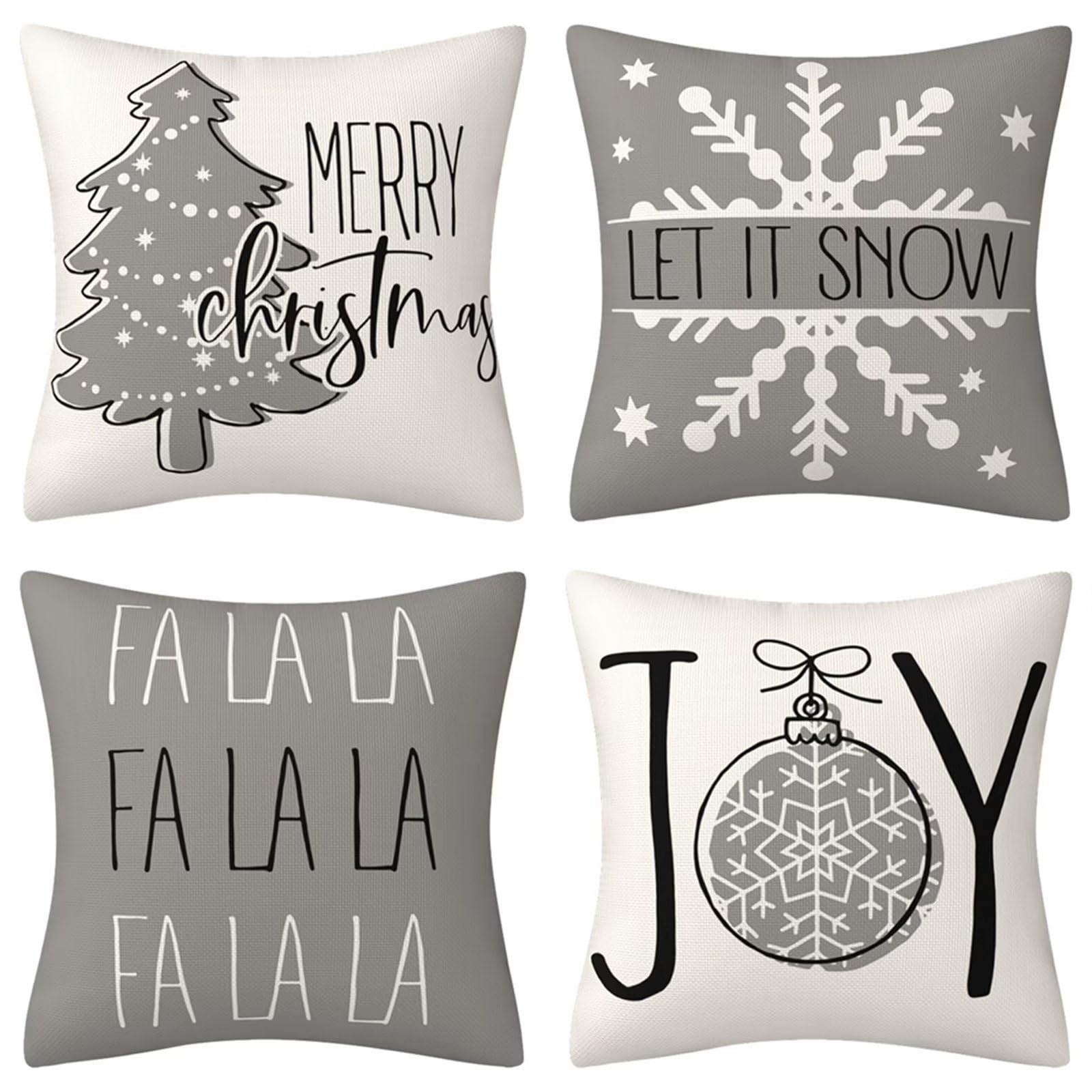 Natale Fodere per Cuscini 60x60cm 4 Pezzi Albero di Natale grigio Cuscini Caso Federa, Copricuscini Natalizi, Invernale Natalizie Divano Decorativi di Natale per Divano Soggiorno Auto Natalizie Decor