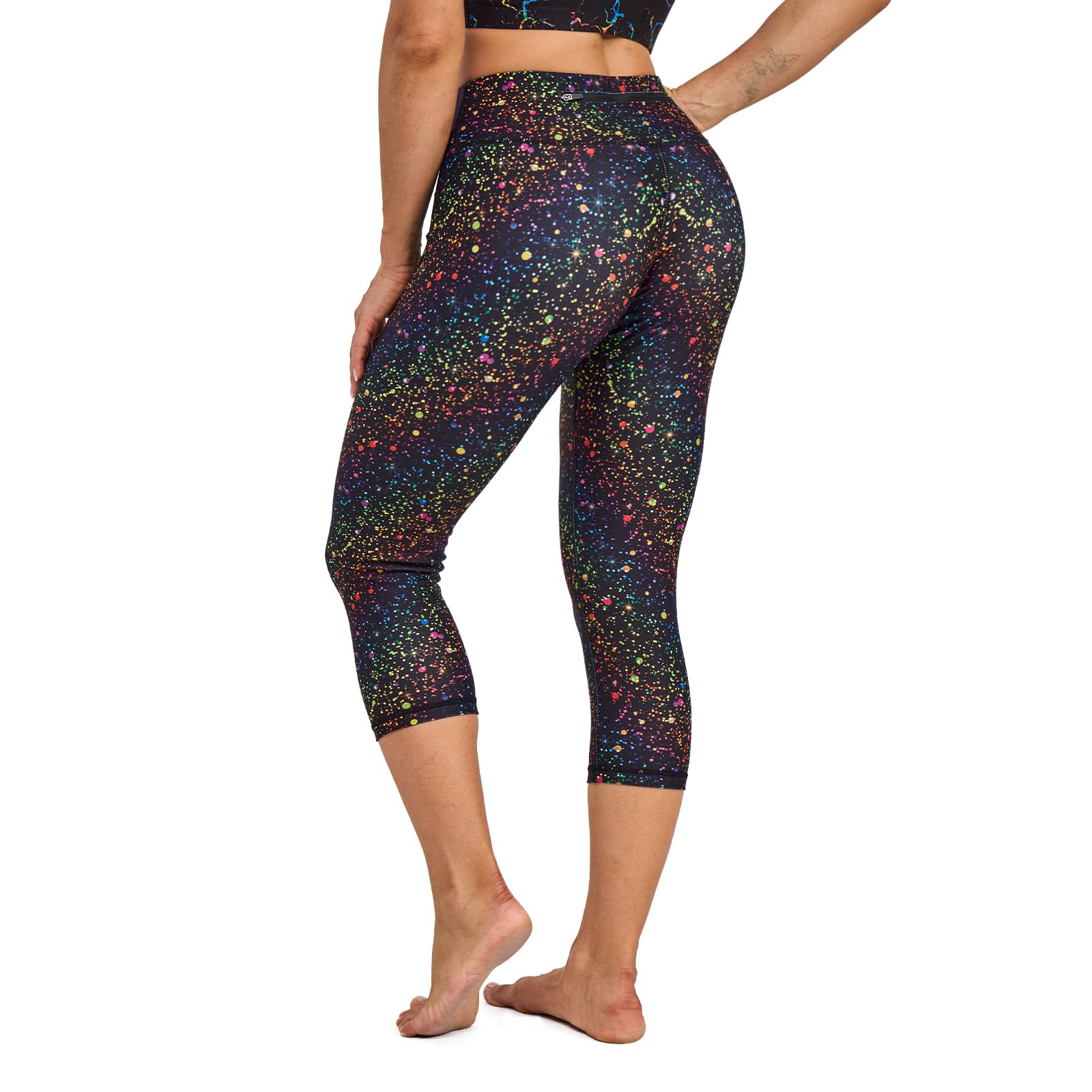 UIUO-UIPEU Pattern Printed Capri Leggings with Pockets for Women Tummy Control Workout Yoga Capris