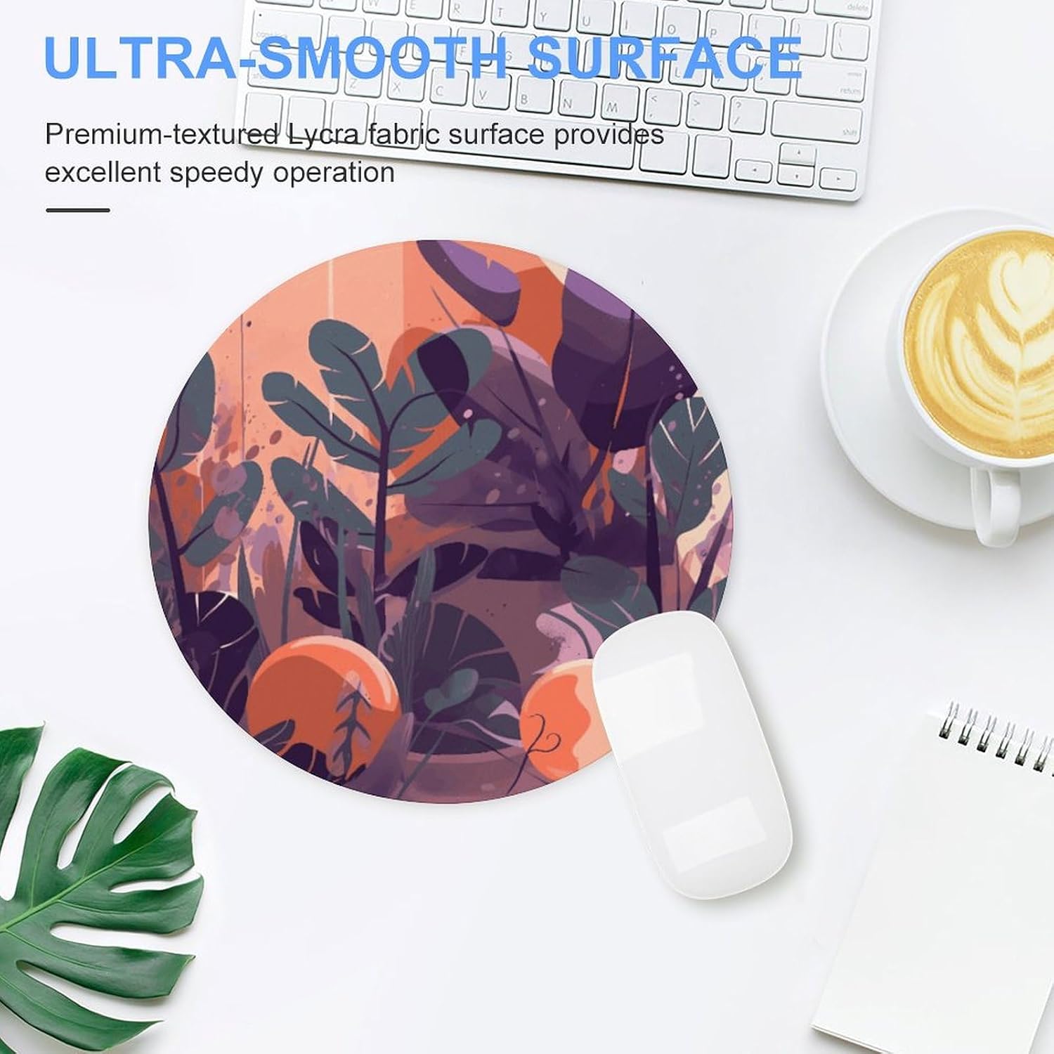 Round Mousepad Funny Small MouseMat with Non-Slip Rubber Base and Stitched Edge Plant Light and Shadow Gaming Mousepad for Home Office Dorm Desk Decor Accessories 7.8x7.8 Inches image 4