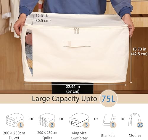 Miniatura 10 de Bolsas de edredón de lona, organizadores de clóset y almacenamiento para edredones, contenedores de organización de ropa, contenedores con