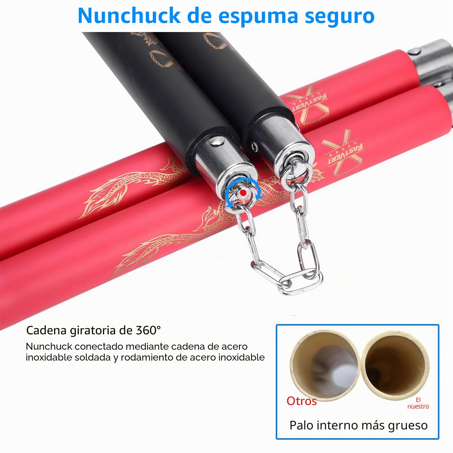 Nunchakus de entrenamiento de espuma para principiantes y niños, 2 pares, palos gruesos con cadena giratoria de acero
