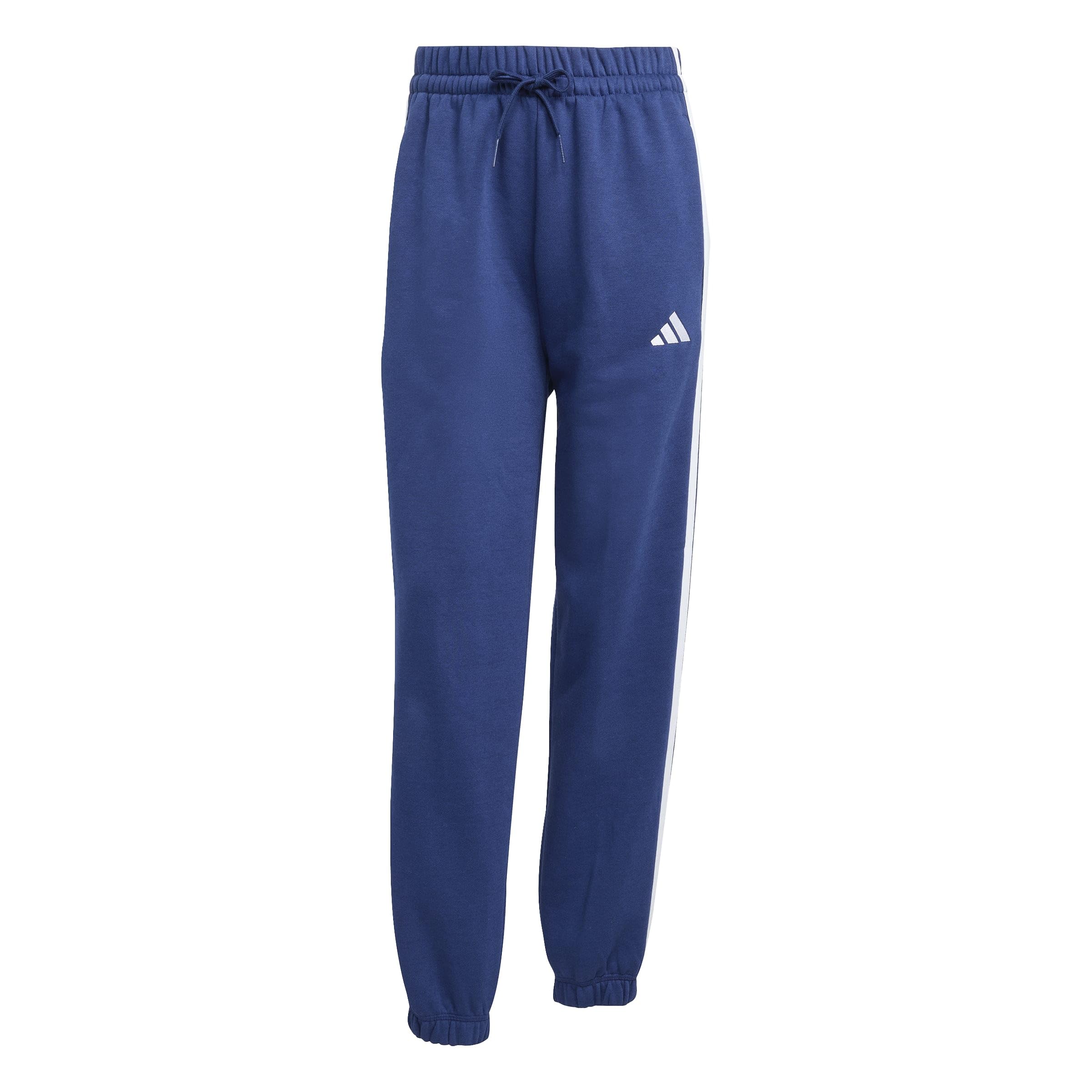 adidas Women's Essentials 3-Stripes Fleece Loose Pants, Dark Blue/White, XL