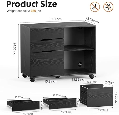 Miniatura 2 de Archivador de impresora con 2 cajones sobre ruedas, gabinete de almacenamiento horizontal lateral móvil, soporte de impresora rodante con 4 armarios