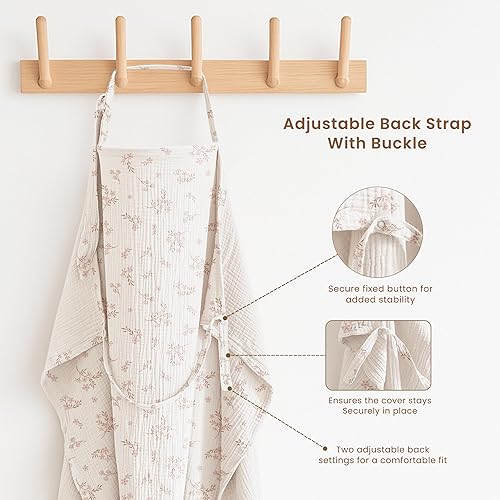 Miniatura 22 de Konssy 2-Pack Bufanda de muselina para lactancia para mamás con aro rígido, 100% algodón, cubierta de lactancia ligera y transpirable, ajustable