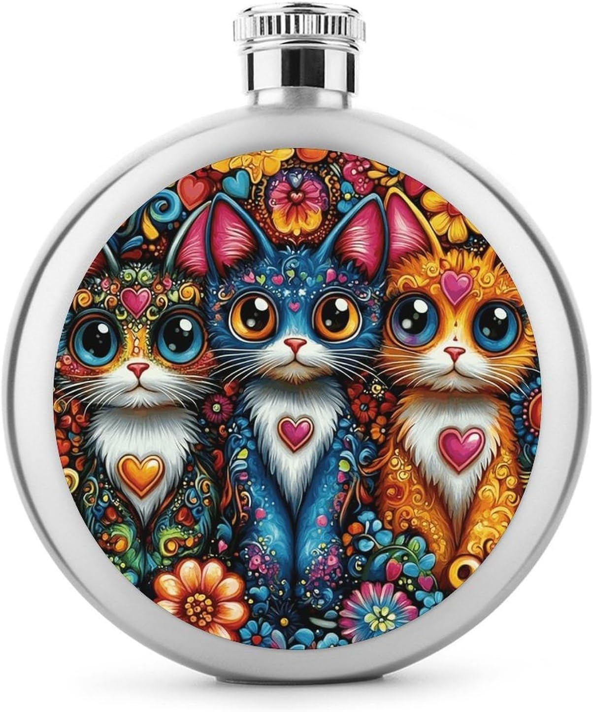 Three Colorful Cats Stainless Steel Flagon to 5 Oz with Screw Cap,Hip Flask for Men–Whiskey & Liquor Pocket Flask,Alcohol Flagon for Camping Drink Sports Outdoor Wine Bottle