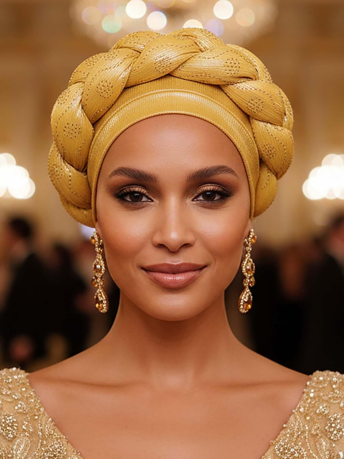 Woeoe African Headwrap Gold Braided Turbans for Women - Image 3