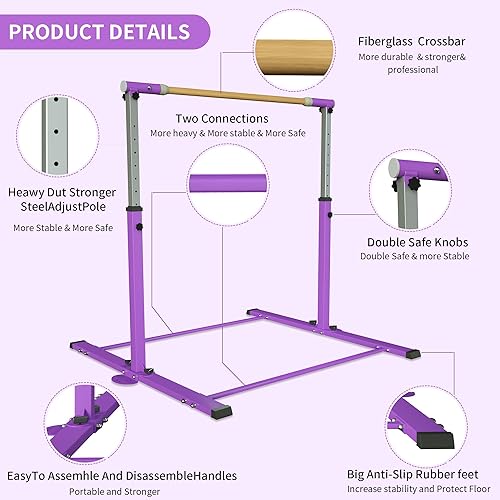 Miniatura 3 de YIintruan Kip Bar de gimnasia, barra horizontal para niños y niñas, altura ajustable de 3 a 5 pies, equipo de gimnasio en casa, ideal para