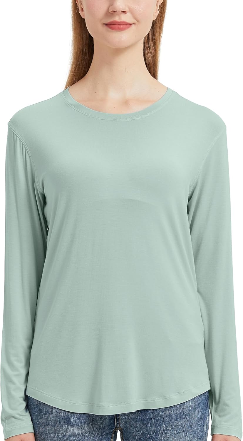 netdraw Women's Lightweight Bamboo Viscose T-Shirt Buttery Soft Curved Hem Long Sleeve Sleep Lounge Pajama Tops