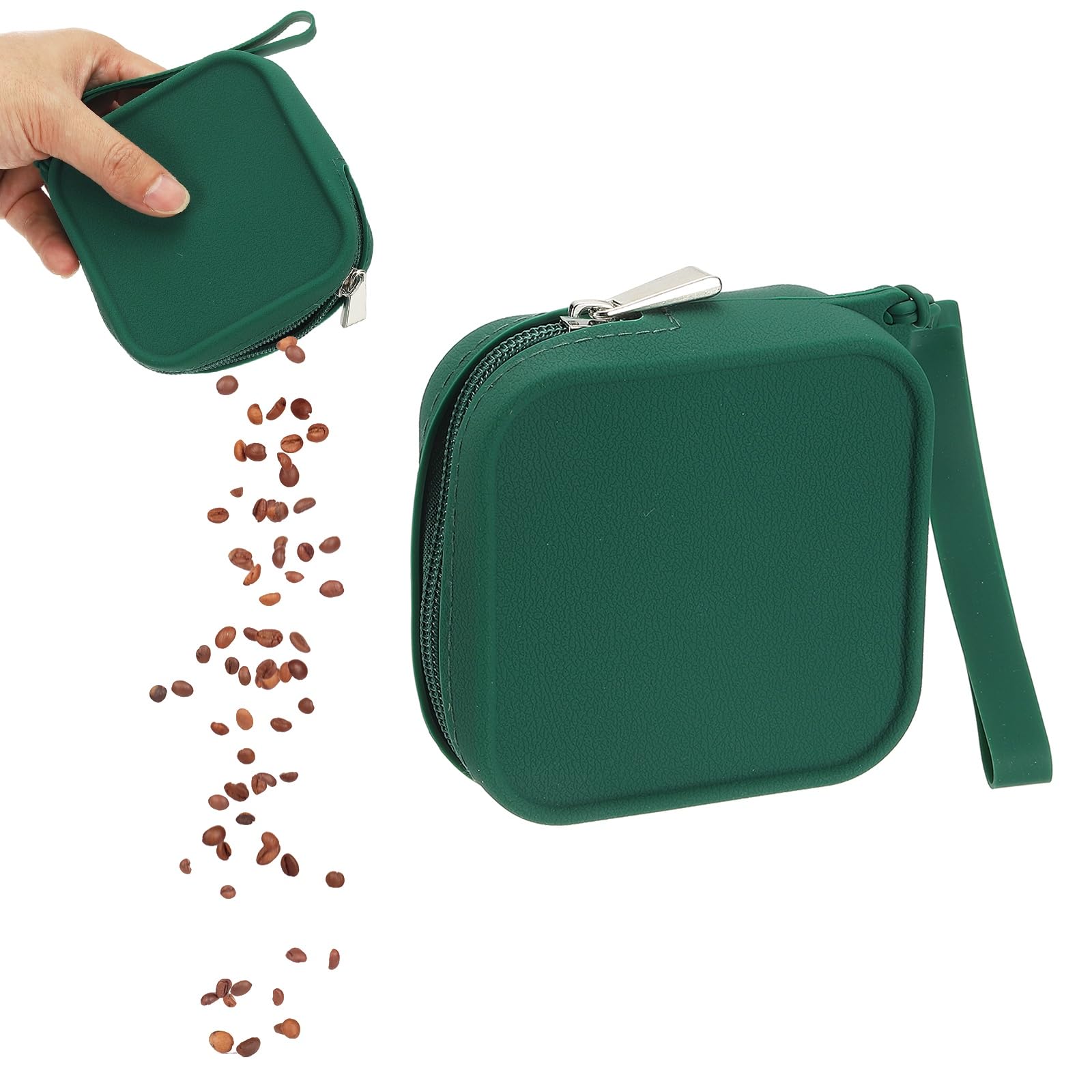 sourcing map Silicone Dog Treat Pouch, Auto Closure, Pocket Size, Portable Walking Bag for Dog and Cat 4x4 Inch (Dark Green, 1Pcs), Intended for Pet Travel/Training/Walking
