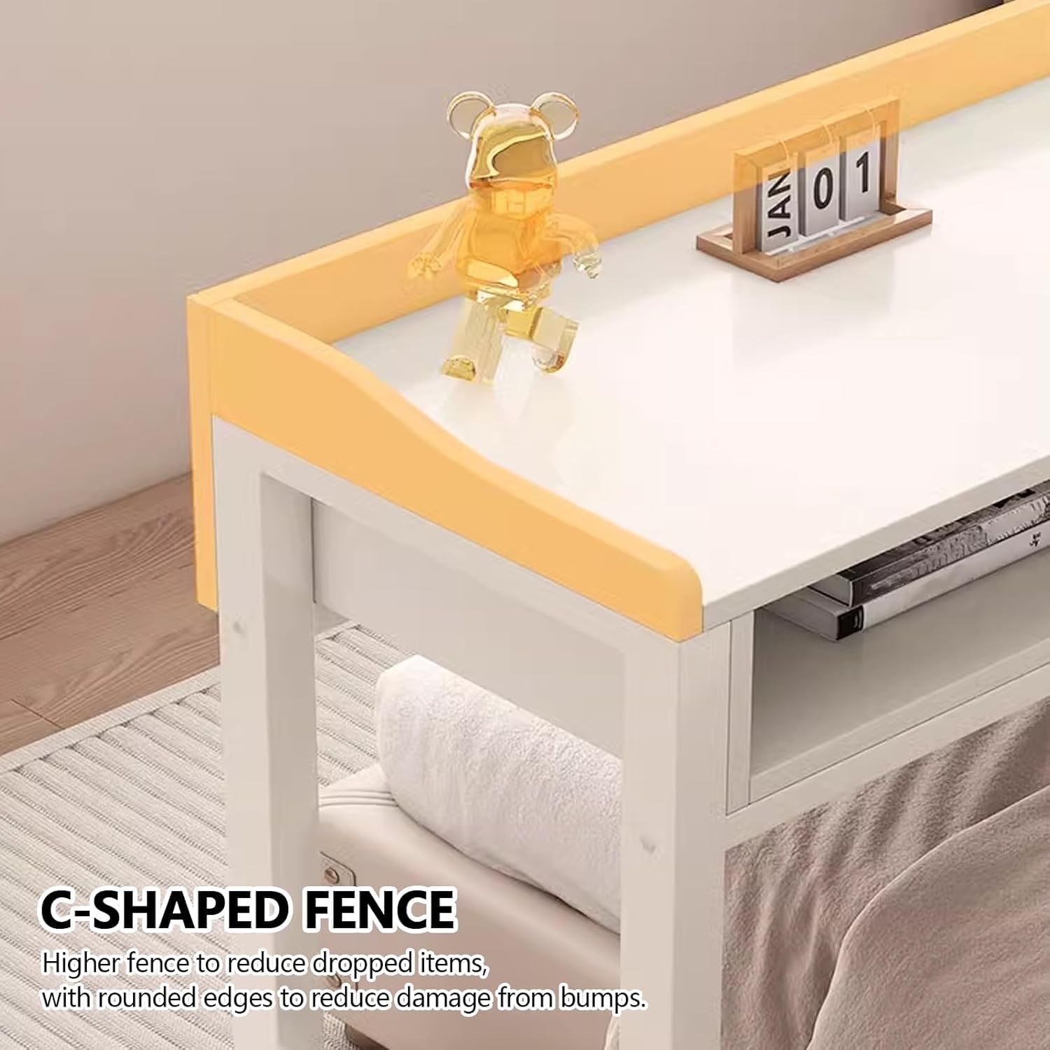 Mesa de cama con ruedas, escritorio móvil con almacenamiento, mesita de noche para laptop, estación de trabajo para dormitorio, ideal para trabajar y escribir