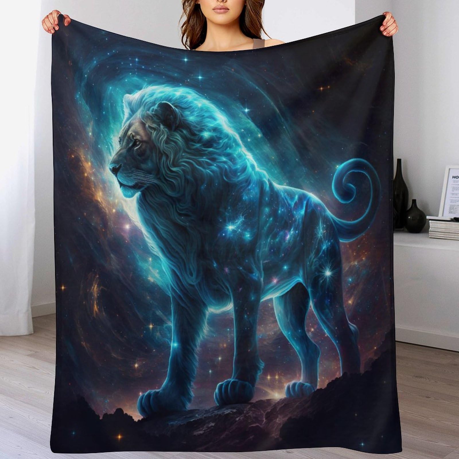 Plaid lion couverture canapé jeté flannel confortable 100x130