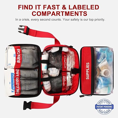 Miniatura 2 de Kit de primeros auxilios de 516 piezas para automóvil, viajes y hogar  Kit de emergencia grande profesional impermeable compacto etiquetado con