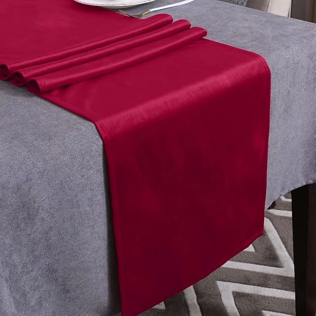 WAITER TREE Table Runner Washable Velvet Luxury Red Table Runner Water Resistant Classic Table Linen Mat for Dining Room Party Holiday Decoration
