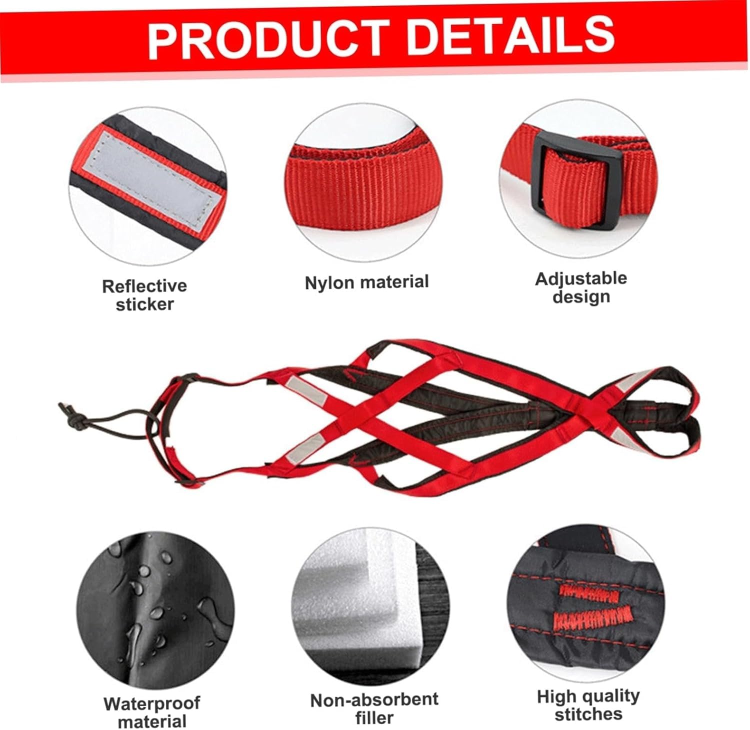Harnais pour traîneau de chien X Back Mushing, cani-VTT, canicross, noir et rouge, taille M-XL (L)