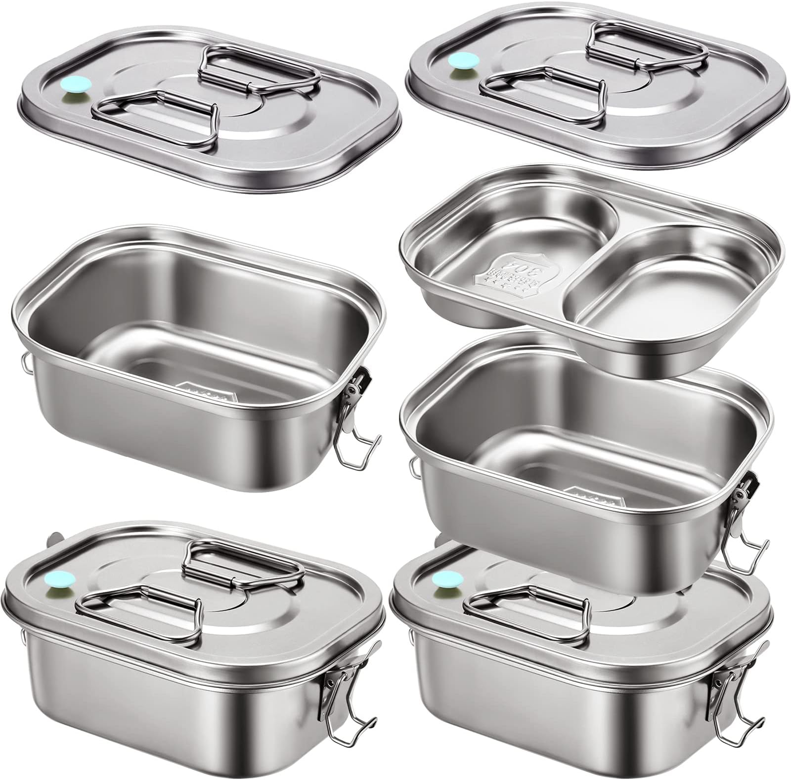 2 Pieces Metal Bento Box for Adults Metal Lunch Box Stainless Steel Bento Containers Leakproof Dual Tiers Lunch Container With Airtight Valve Handle Dishwasher Safe(Medium)