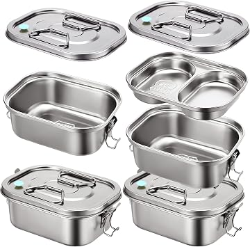 2 Pieces Metal Bento Box for Adults Metal Lunch Box Stainless Steel Bento Containers Leakproof Dual Tiers Lunch Container With Airtight Valve Handle Dishwasher SafeMedium