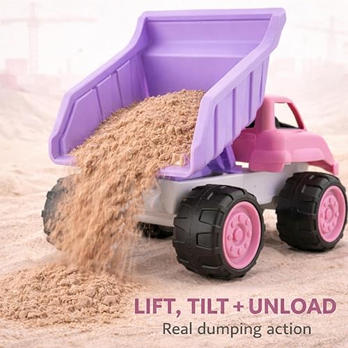 Miniatura 3 de Liberty Imports Camión volquete grande de plástico en color rosa para niños pequeños y niñas – Volquete inclinable grande, vehículo de juguete de