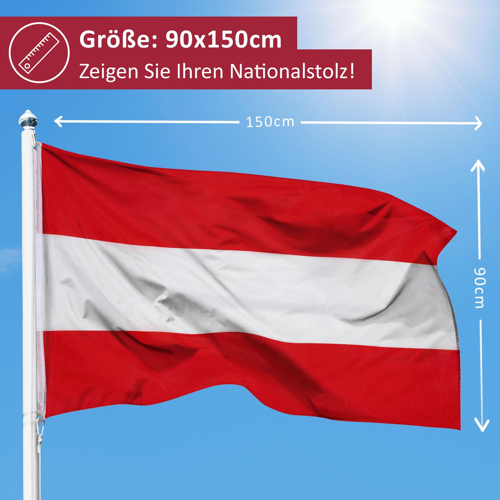 IoKioy Österreich Flagge - 100x150 Cm, Polyester 170g/m², Mit Ösen, Wetterfest & UV-beständig