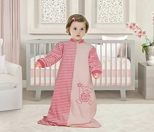 Miniatura 4 de Saco de dormir para bebé, manta de manga larga de terciopelo de algodón para niñas y niños pequeños, rosa, cremallera de 2 vías, sensación de